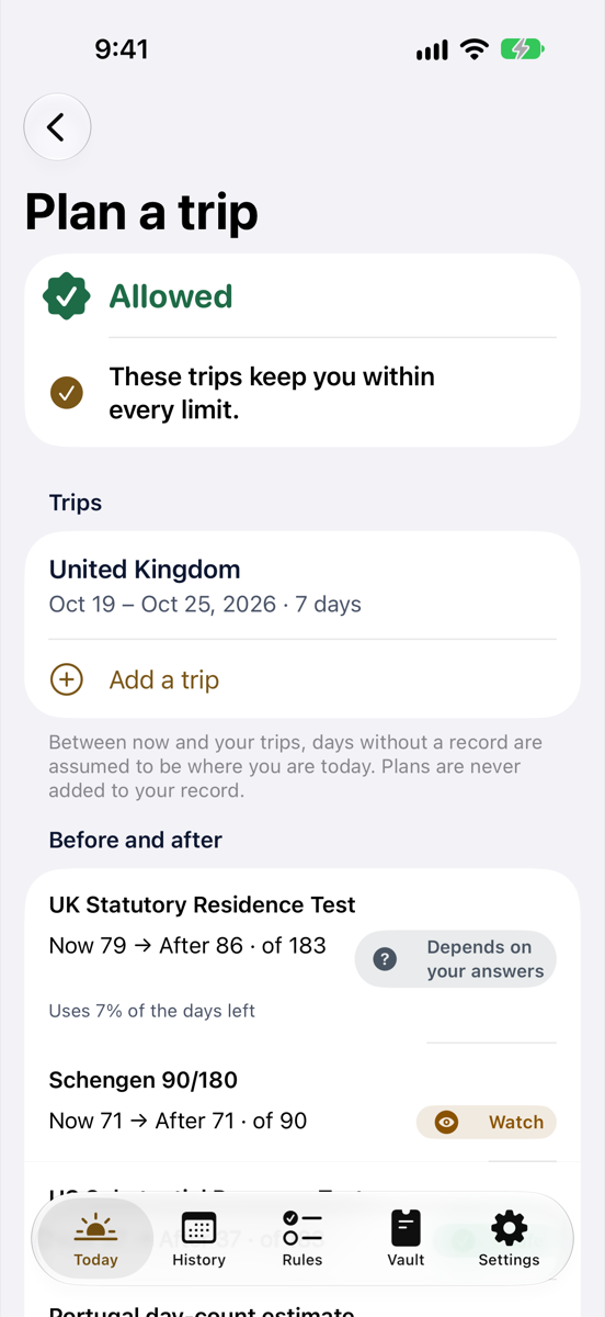 Midnightly screenshot: Can I…? trip planner